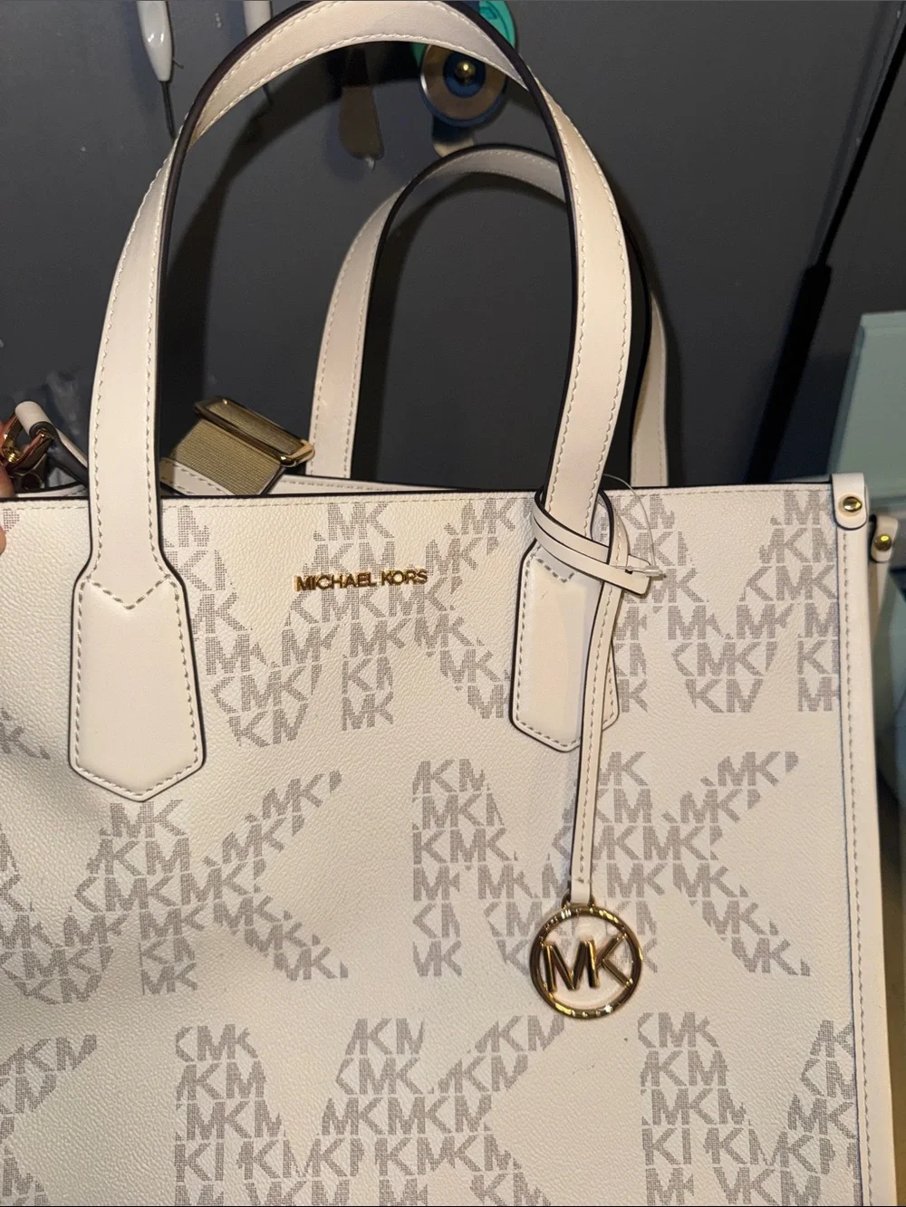 Michael Kors Cream Logo Tote with Neutral MK Print
